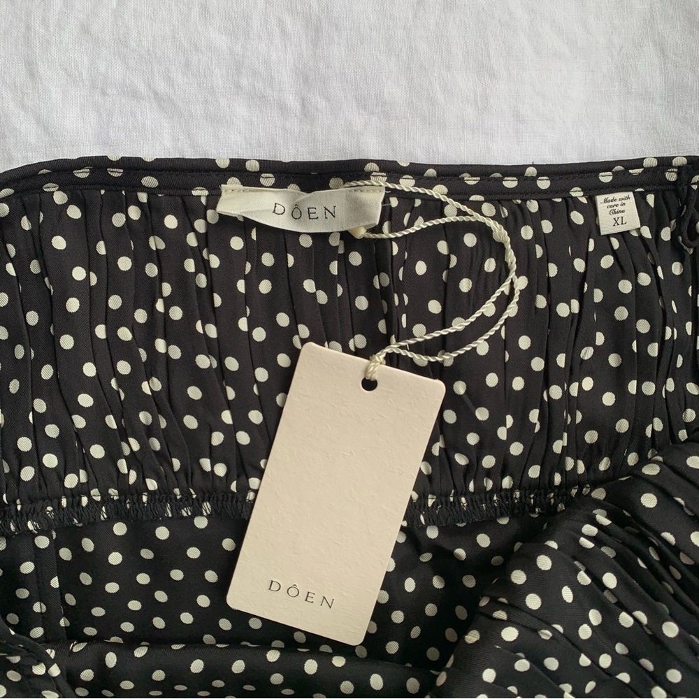 NWT Doen Rosaria Silk Ruched Bust Ruffle Midi Maxi Dress Camille Dot Polka Black - Picture 12 of 16